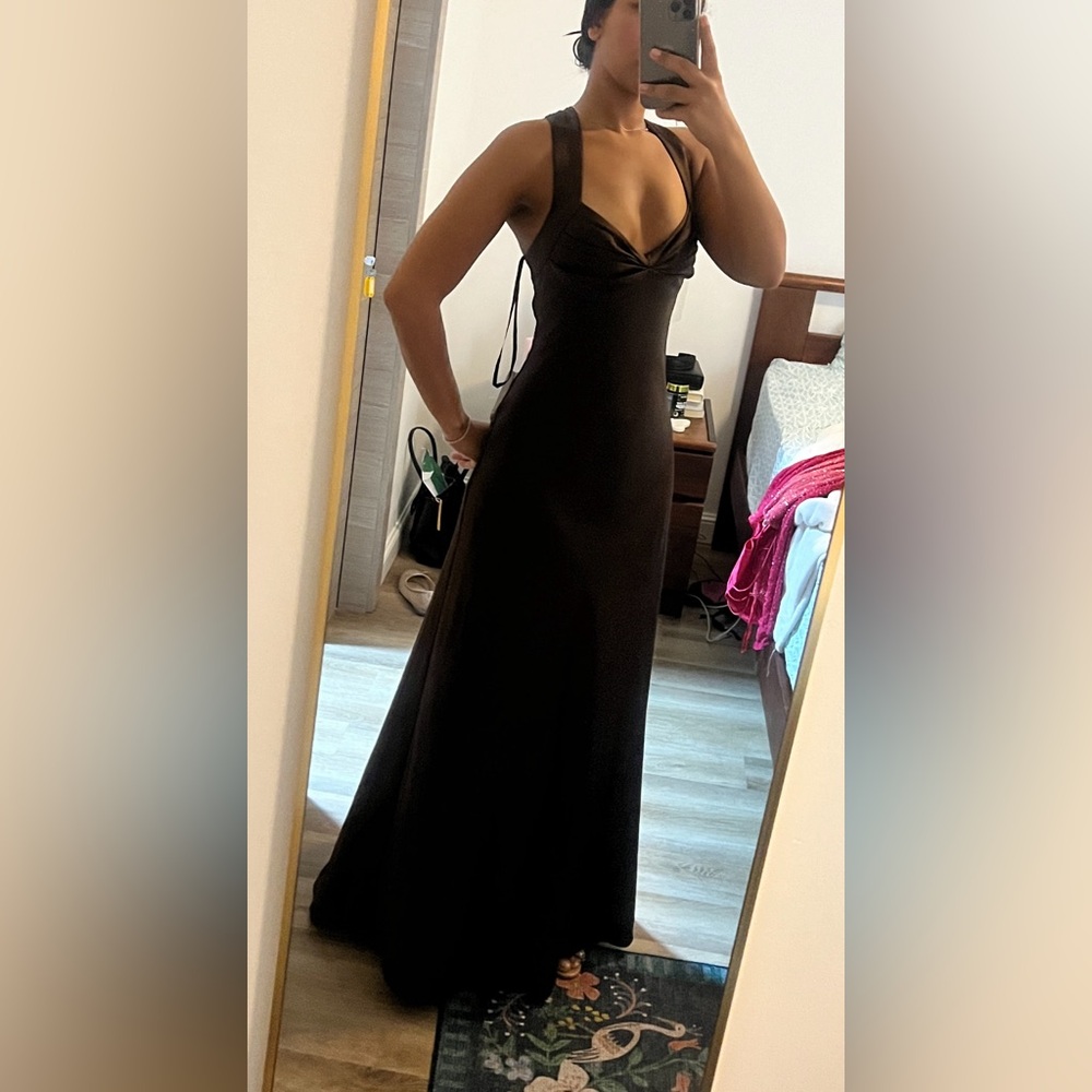 🤎 Chocolate Brown Calvin Klein Dress Long Gown Prom Sexy Size 2